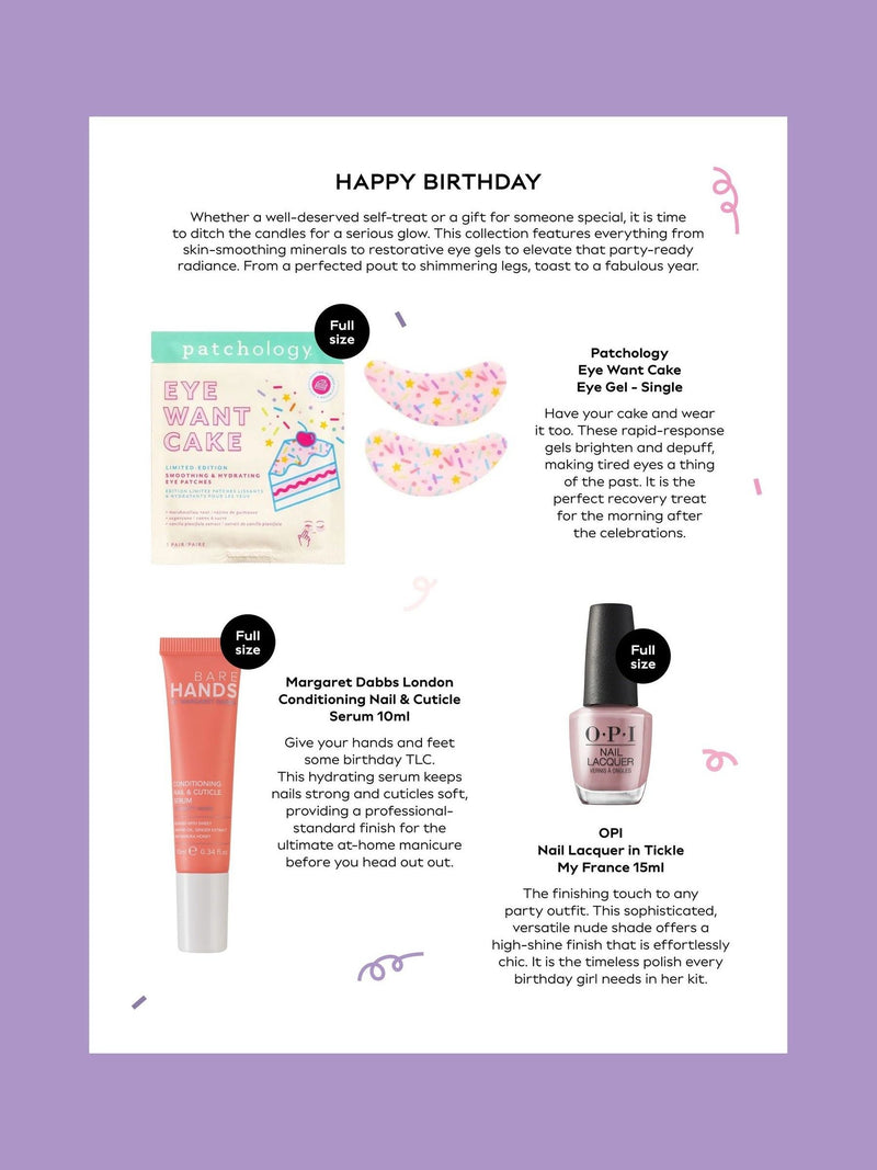 Next Happy Birthday Beauty Box full-size products, UK version