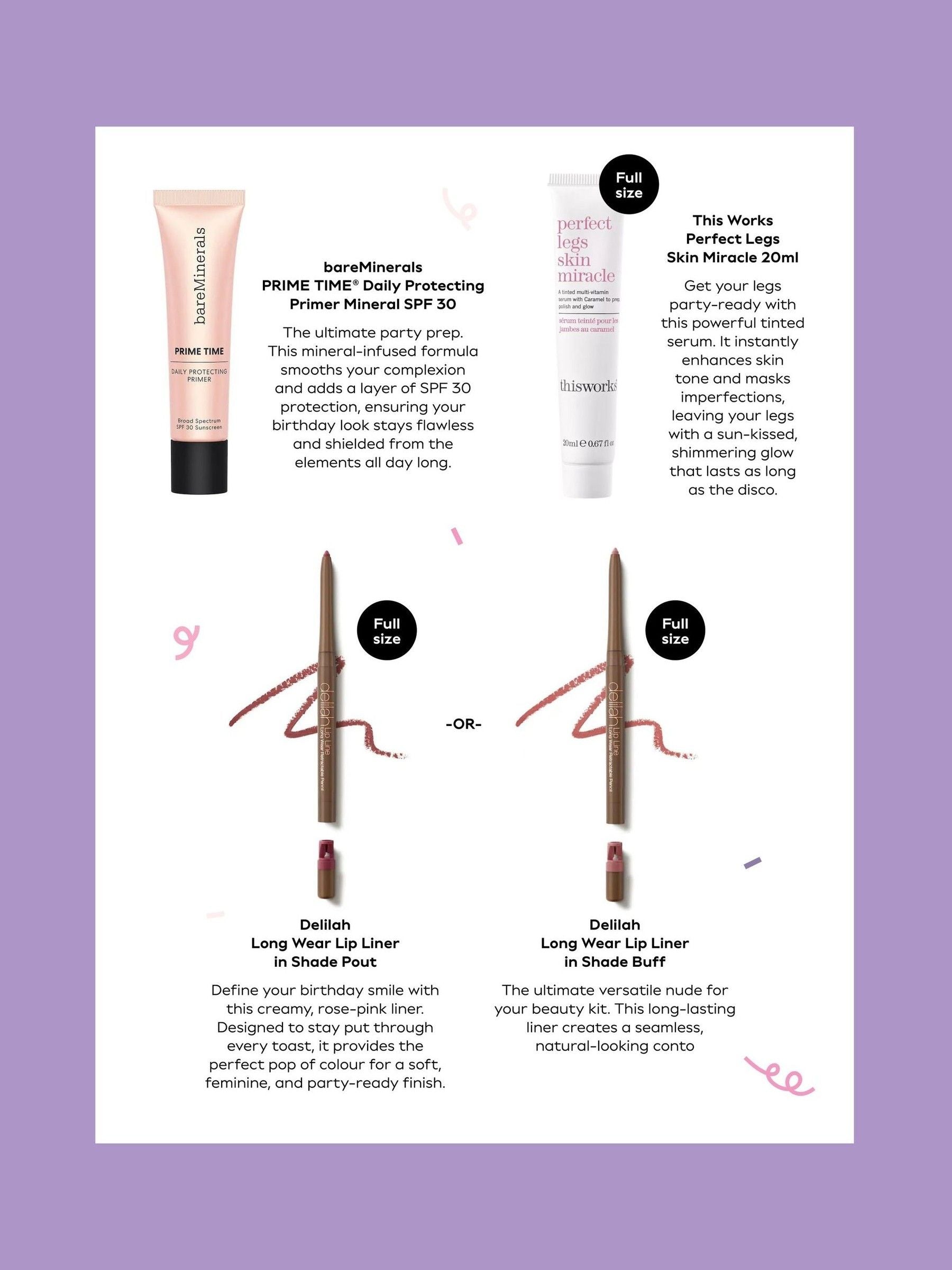 Next Happy Birthday Beauty Box full-size products, UK version