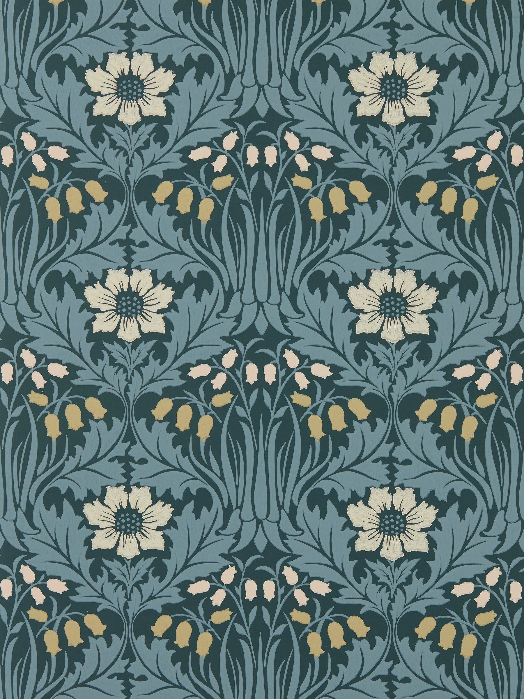 Morris & Co Indigo Anemone wallpaper 10m roll, imported from the UK