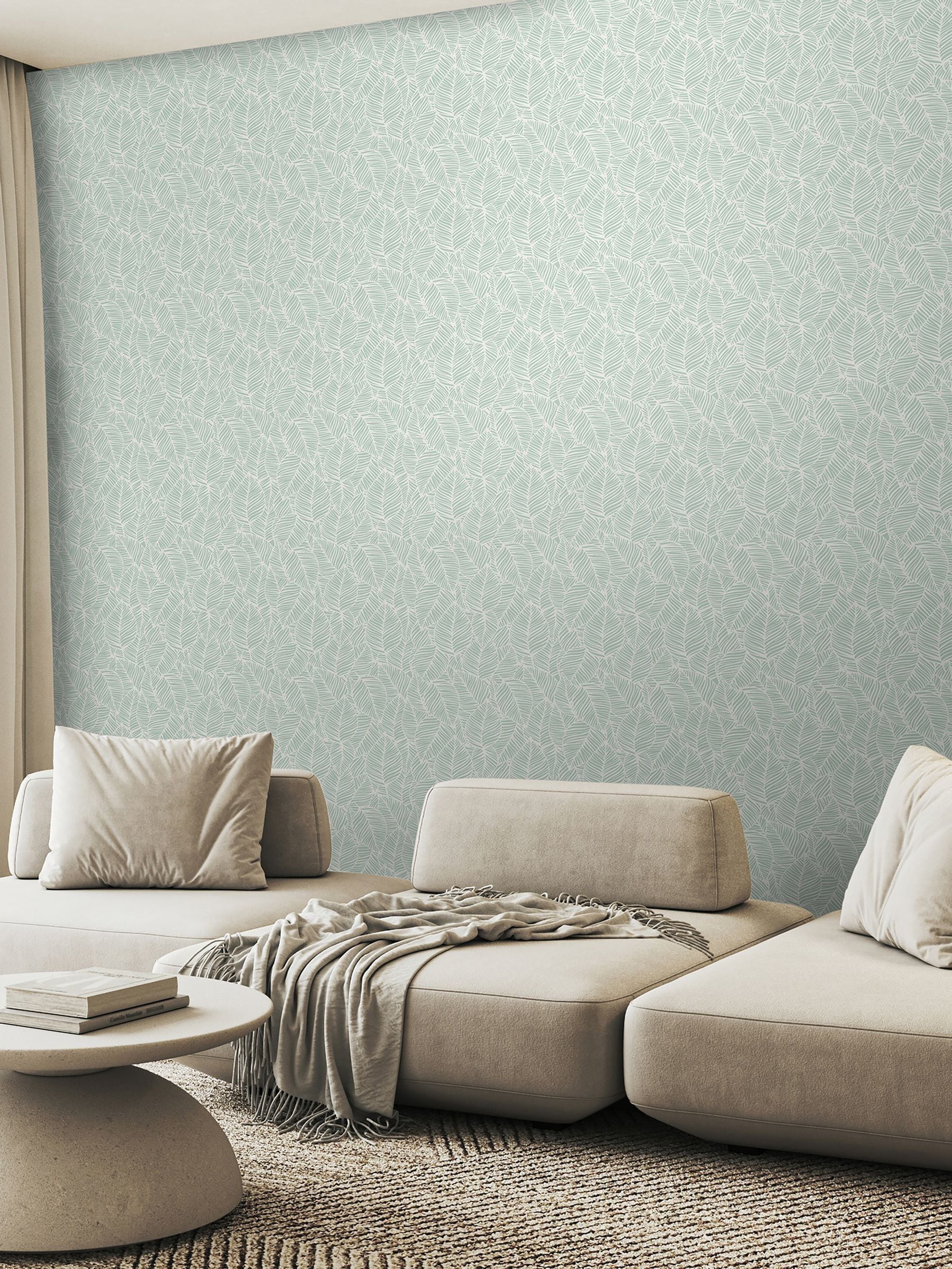 Hoopla Walls Duck Egg Blue Zebra Leaf Linen 10M Wallpaper