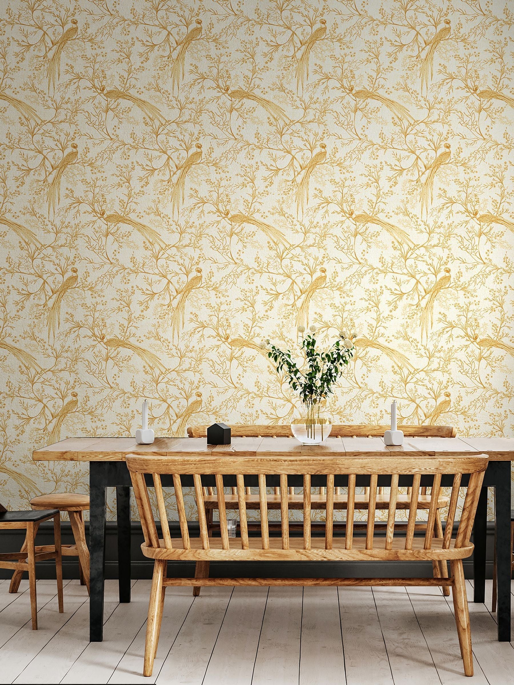 Hoopla Walls Honey Bird Toile Stone 10M Wallpaper