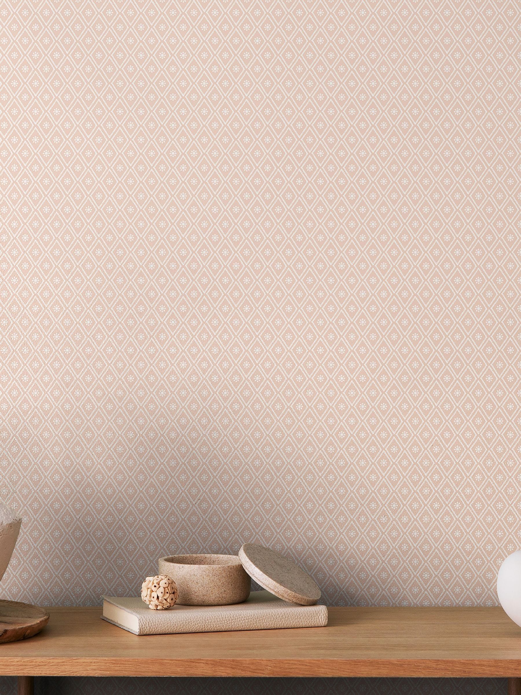 Hoopla Walls Denim Mix Ditsy Diamond Blush Wallpaper 10m x 50cm