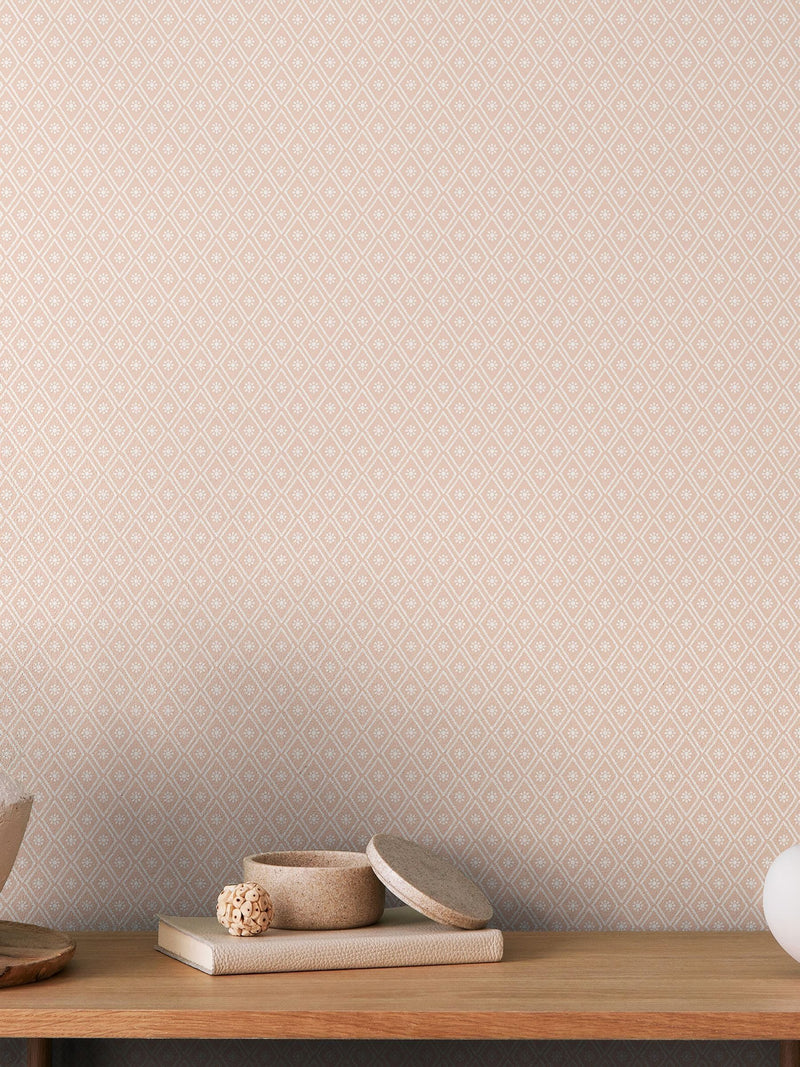Hoopla Walls Denim Mix Ditsy Diamond Blush Wallpaper 10m x 50cm