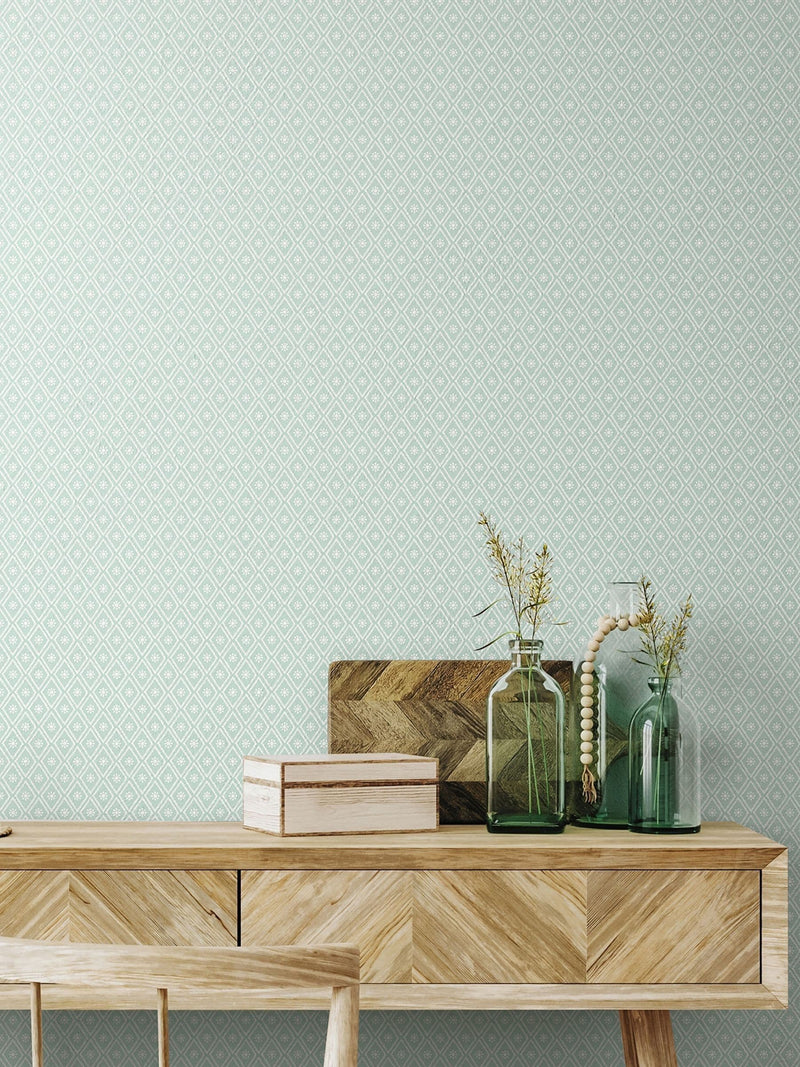 Hoopla Walls Denim Mix Ditsy Diamond Blush Wallpaper 10m x 50cm