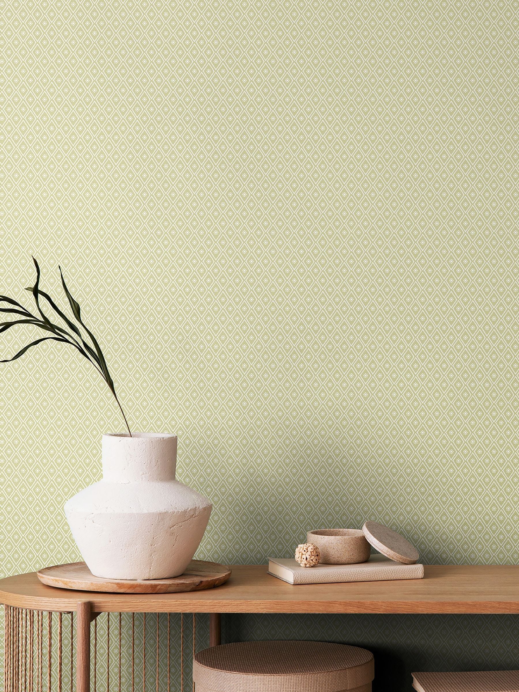 Hoopla Walls Denim Mix Ditsy Diamond Blush Wallpaper 10m x 50cm