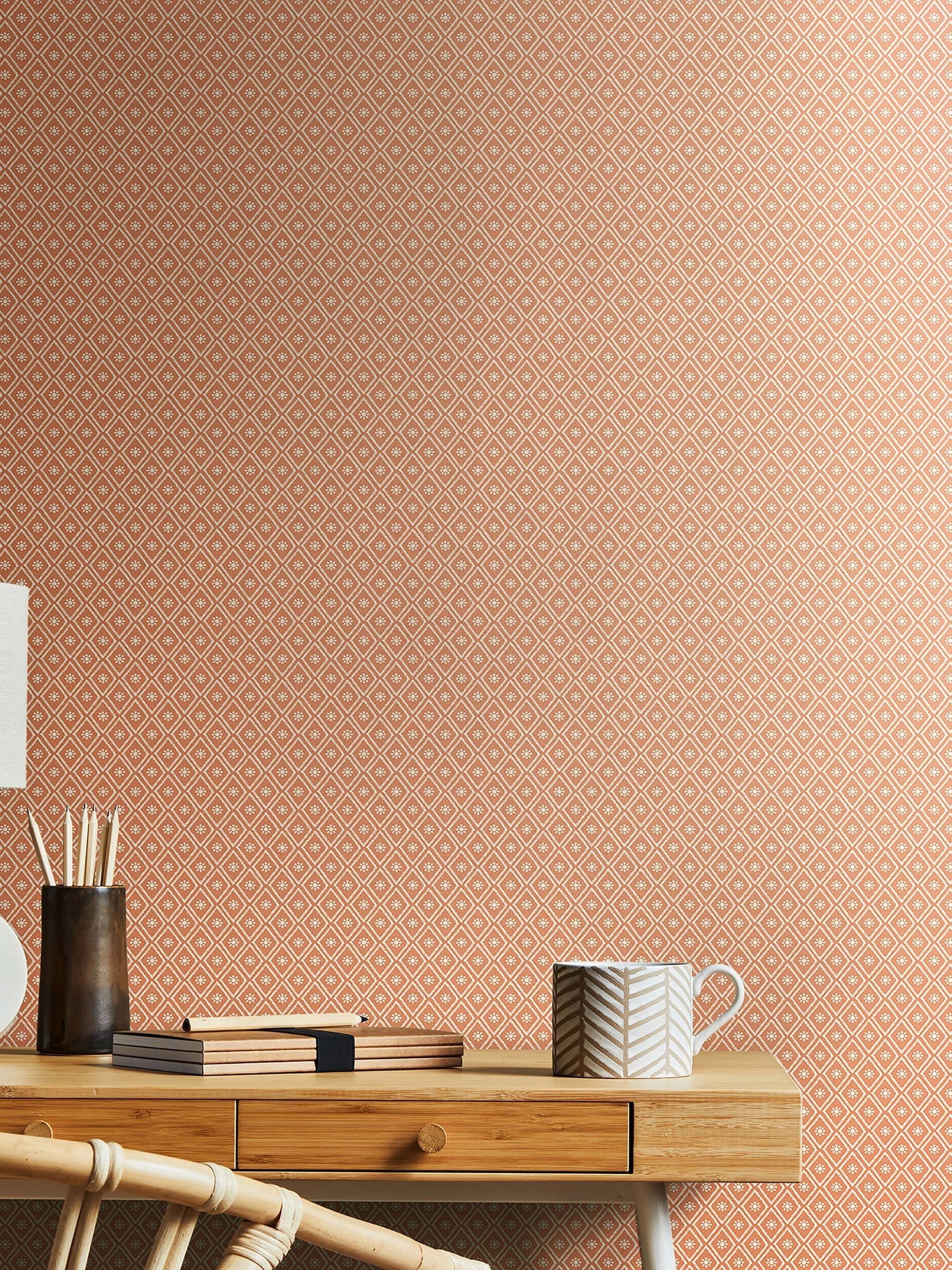 Hoopla Walls Denim Mix Ditsy Diamond Blush Wallpaper 10m x 50cm