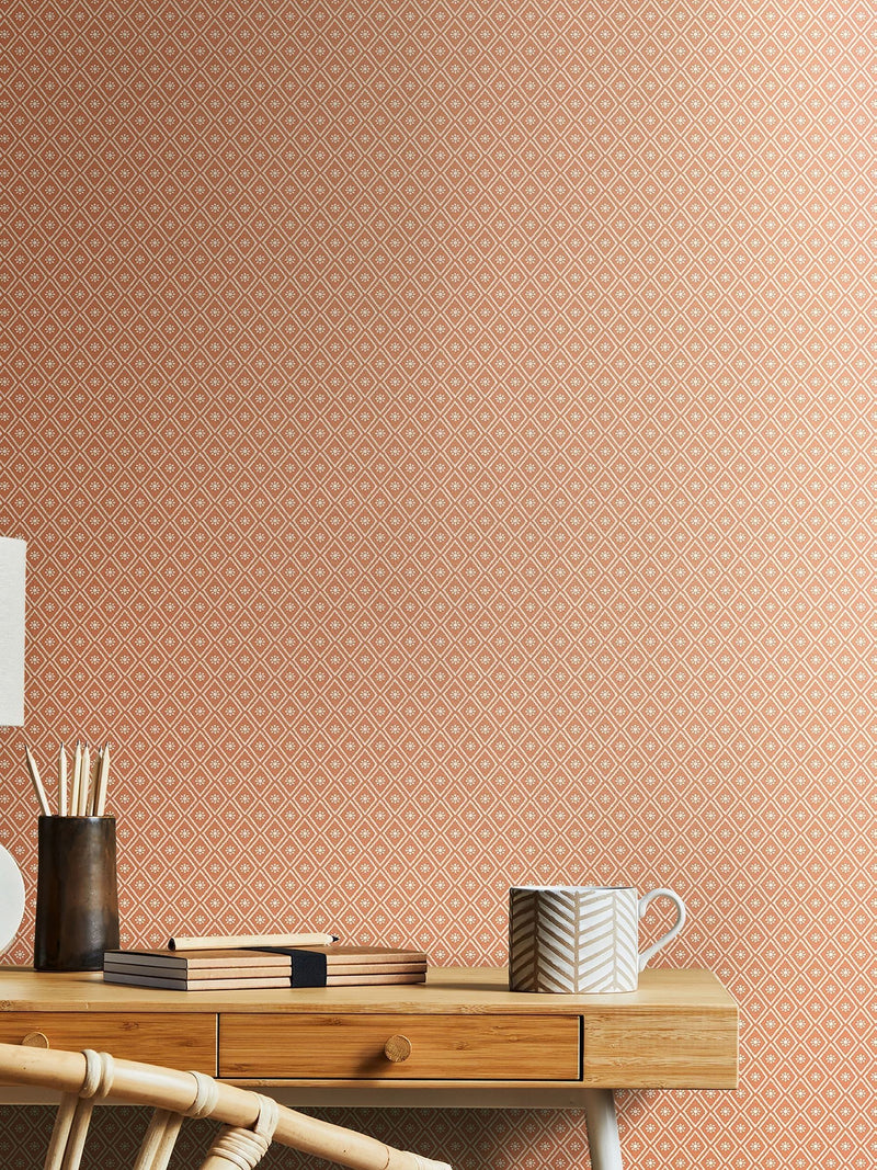 Hoopla Walls Denim Mix Ditsy Diamond Blush Wallpaper 10m x 50cm