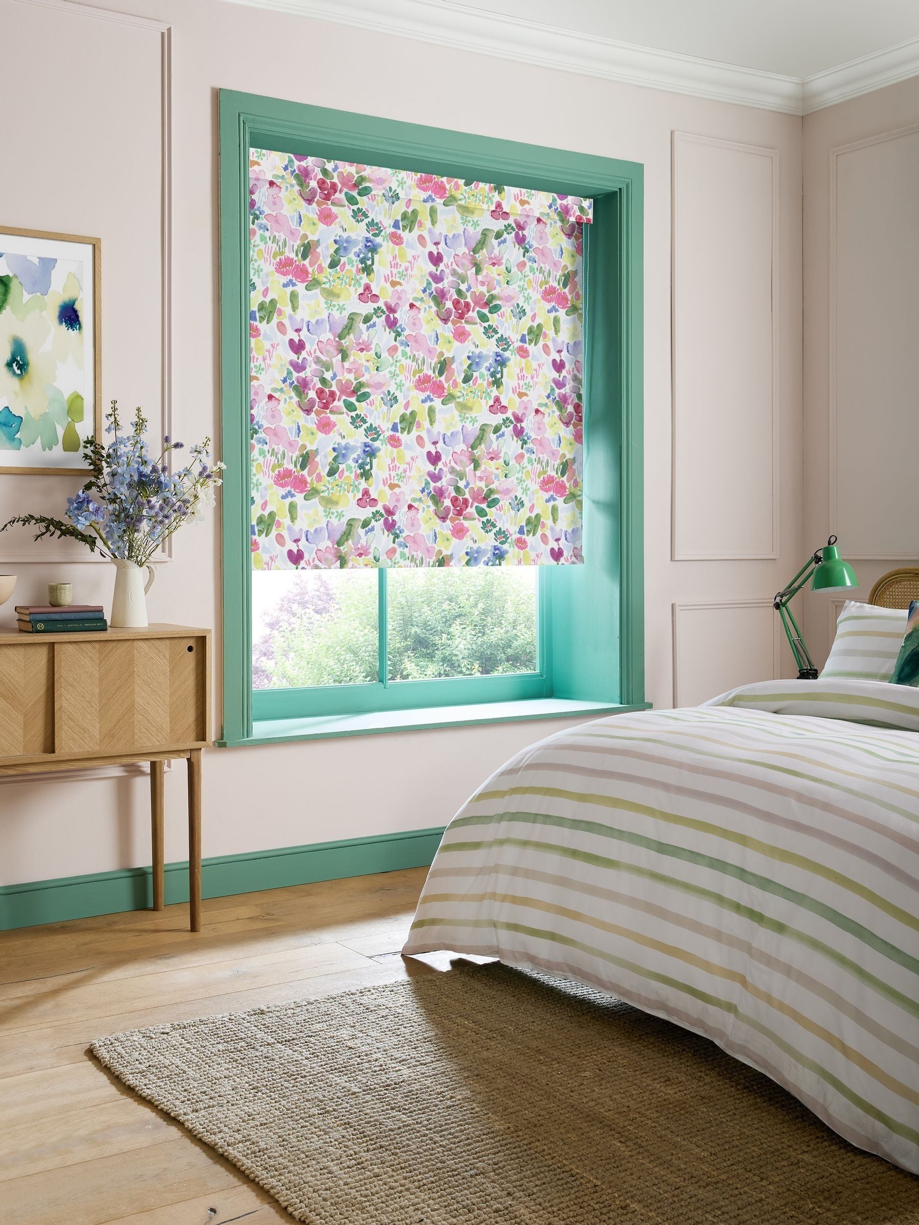 Bluebellgray Flora red floral roller blind, imported from the UK