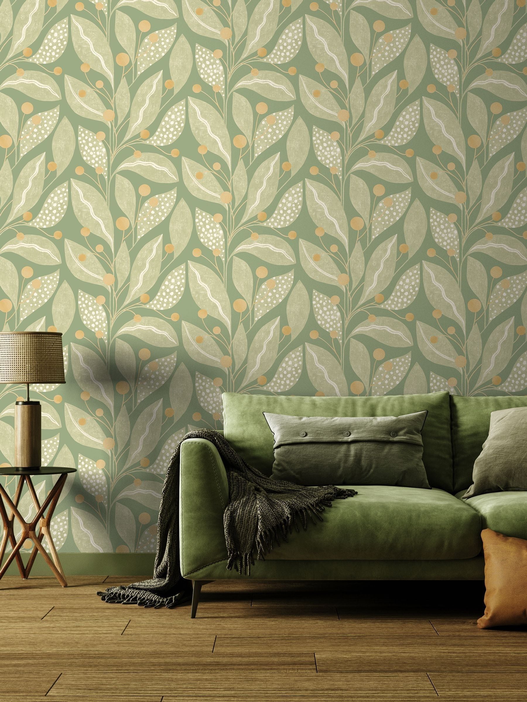 Ohpopsi Matchstick Berry Dot Dark Seafoam 10m Wallpaper