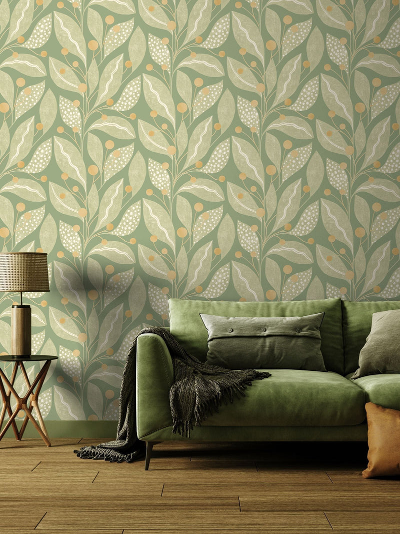 Ohpopsi Matchstick Berry Dot Dark Seafoam 10m Wallpaper