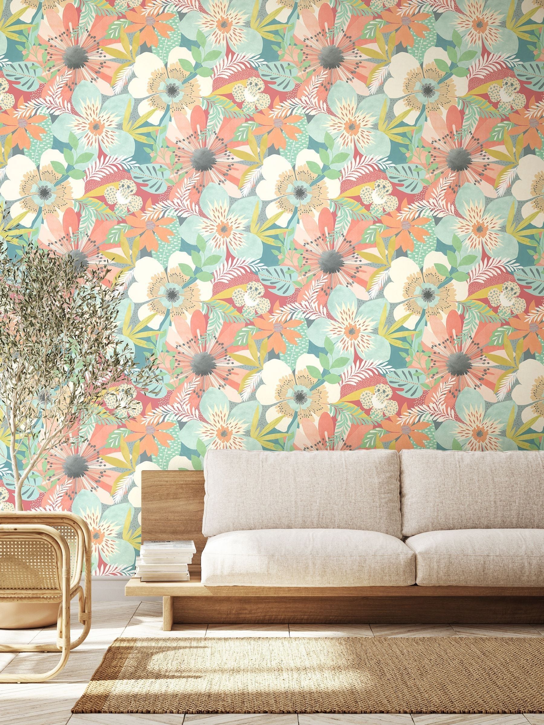 Ohpopsi Linen Stone Floral Riot Forest Wallpaper 10m x 50cm