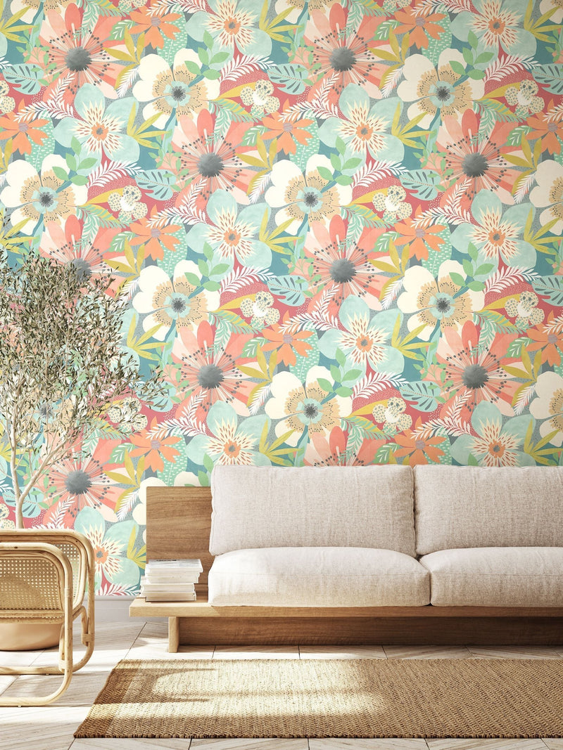 Ohpopsi Linen Stone Floral Riot Forest Wallpaper 10m x 50cm
