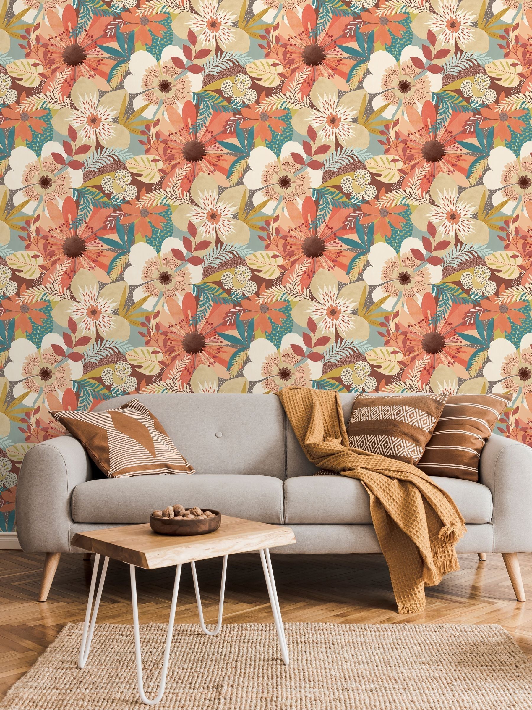 Ohpopsi Linen Stone Floral Riot Forest Wallpaper 10m x 50cm