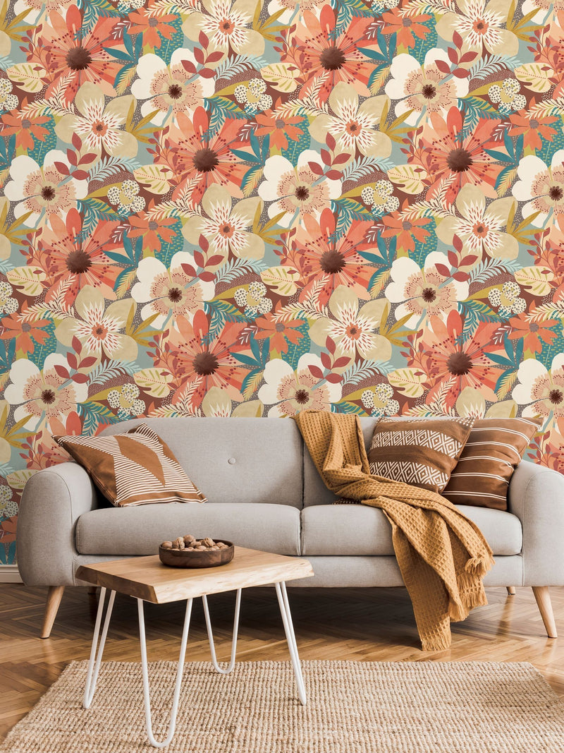 Ohpopsi Linen Stone Floral Riot Forest Wallpaper 10m x 50cm