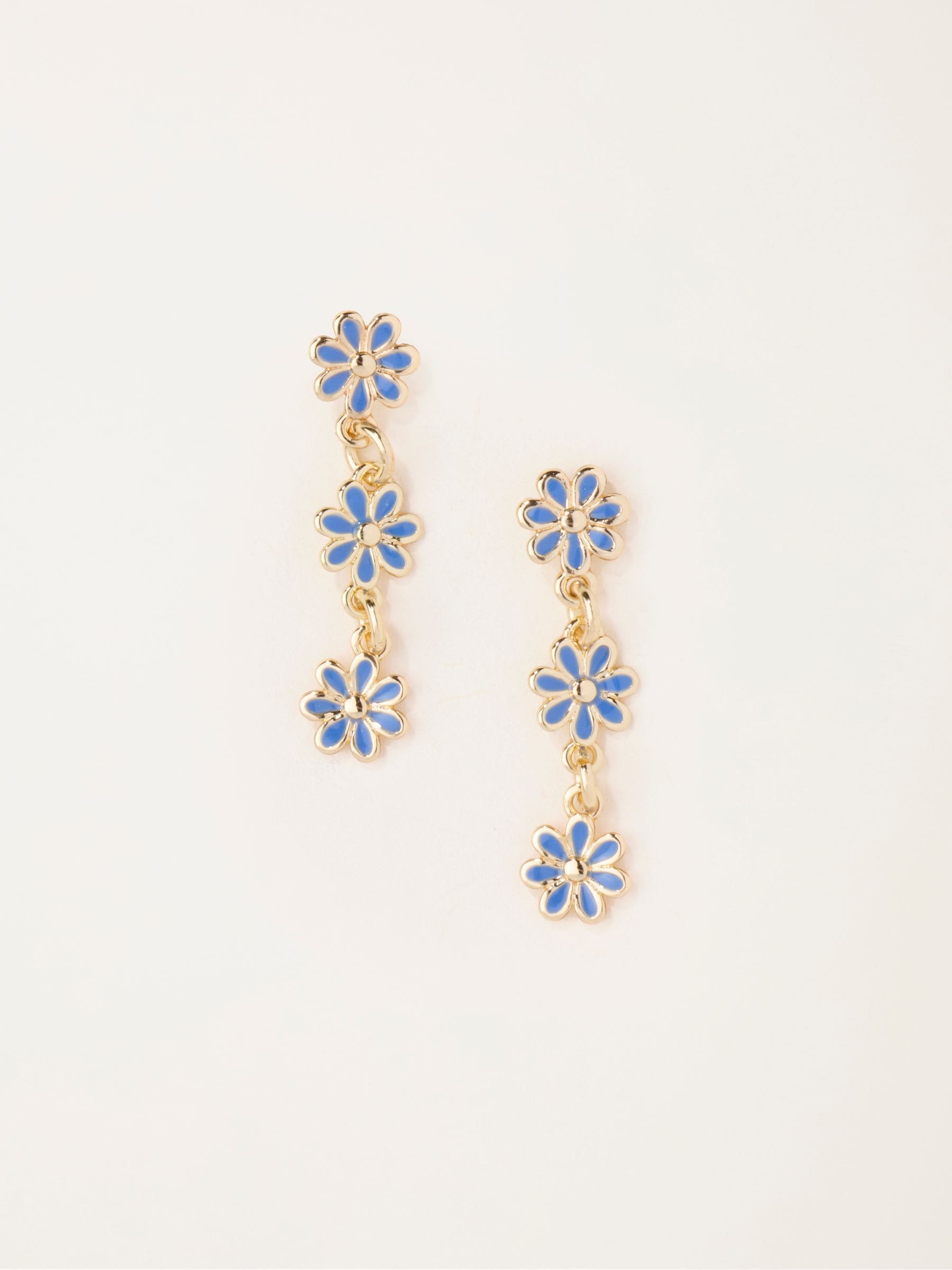 FatFace blue trio flower drop earrings 2.5cm, UK version