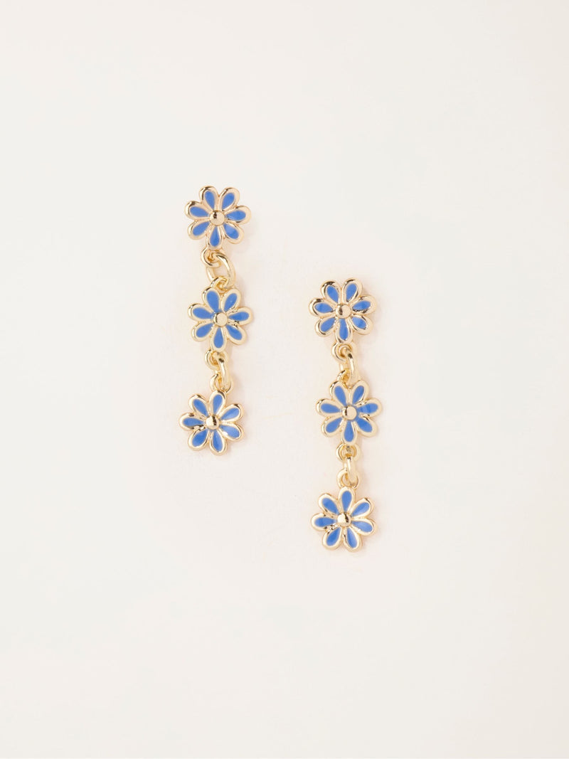 FatFace blue trio flower drop earrings 2.5cm, UK version