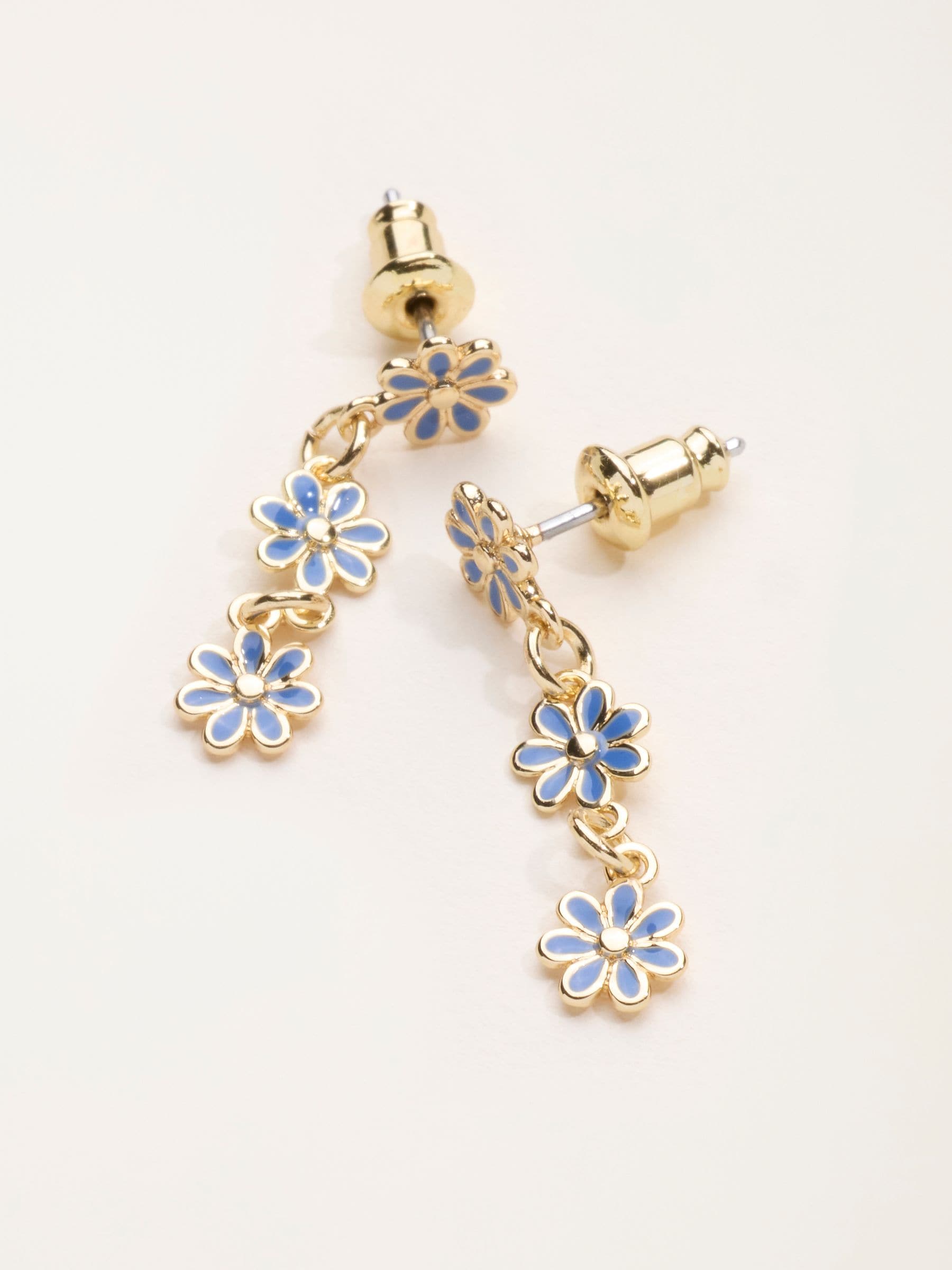 FatFace blue trio flower drop earrings 2.5cm, UK version