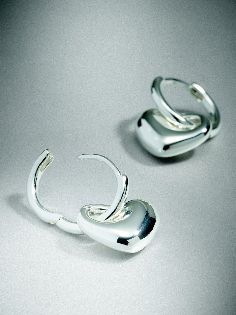 Sterling silver plated heart huggie hoop earrings - British product