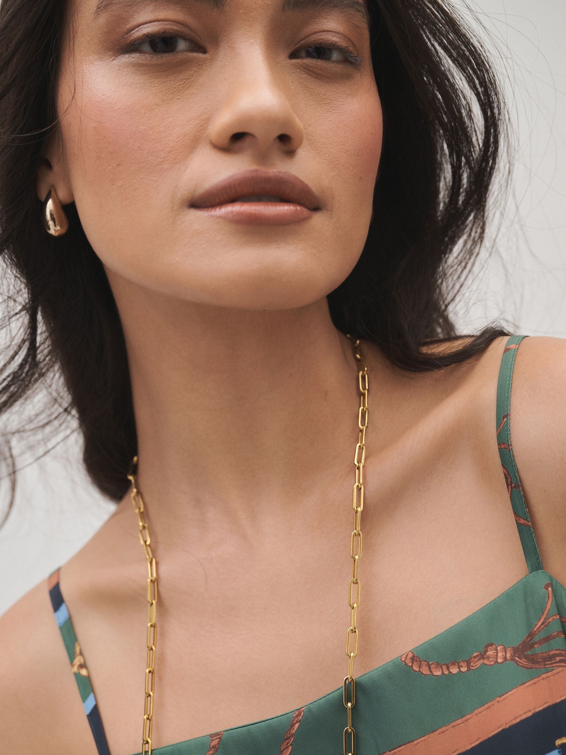 Gold tone paperclip necklace stainless steel long chain British brand