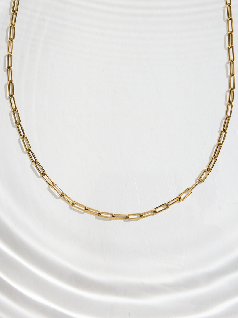 Gold tone paperclip necklace stainless steel long chain British brand