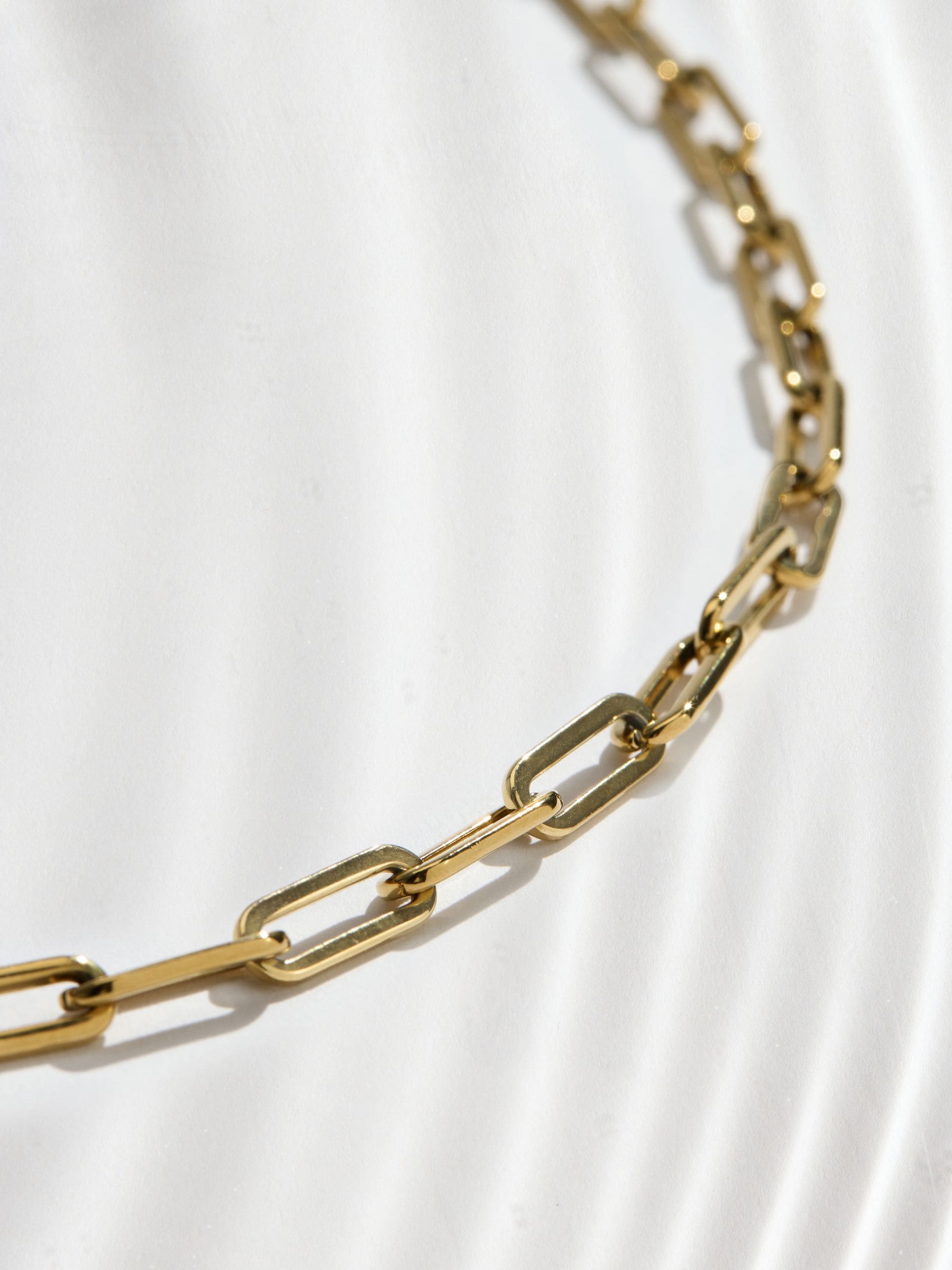 Gold tone paperclip necklace stainless steel long chain British brand