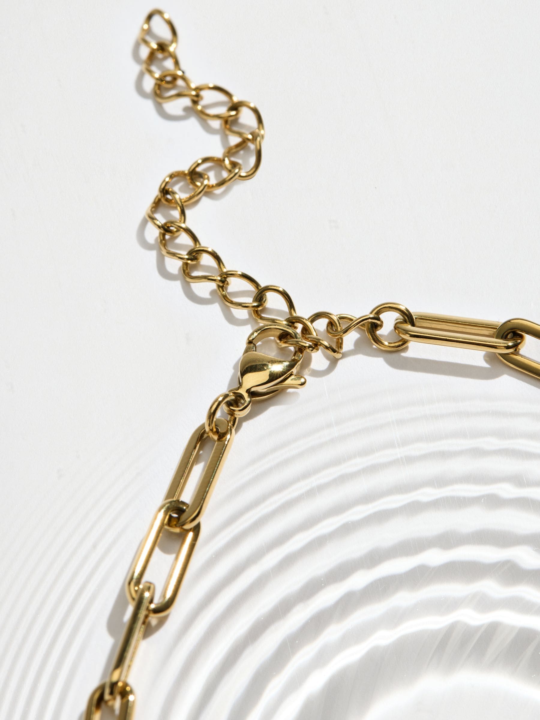 Gold tone paperclip necklace stainless steel long chain British brand
