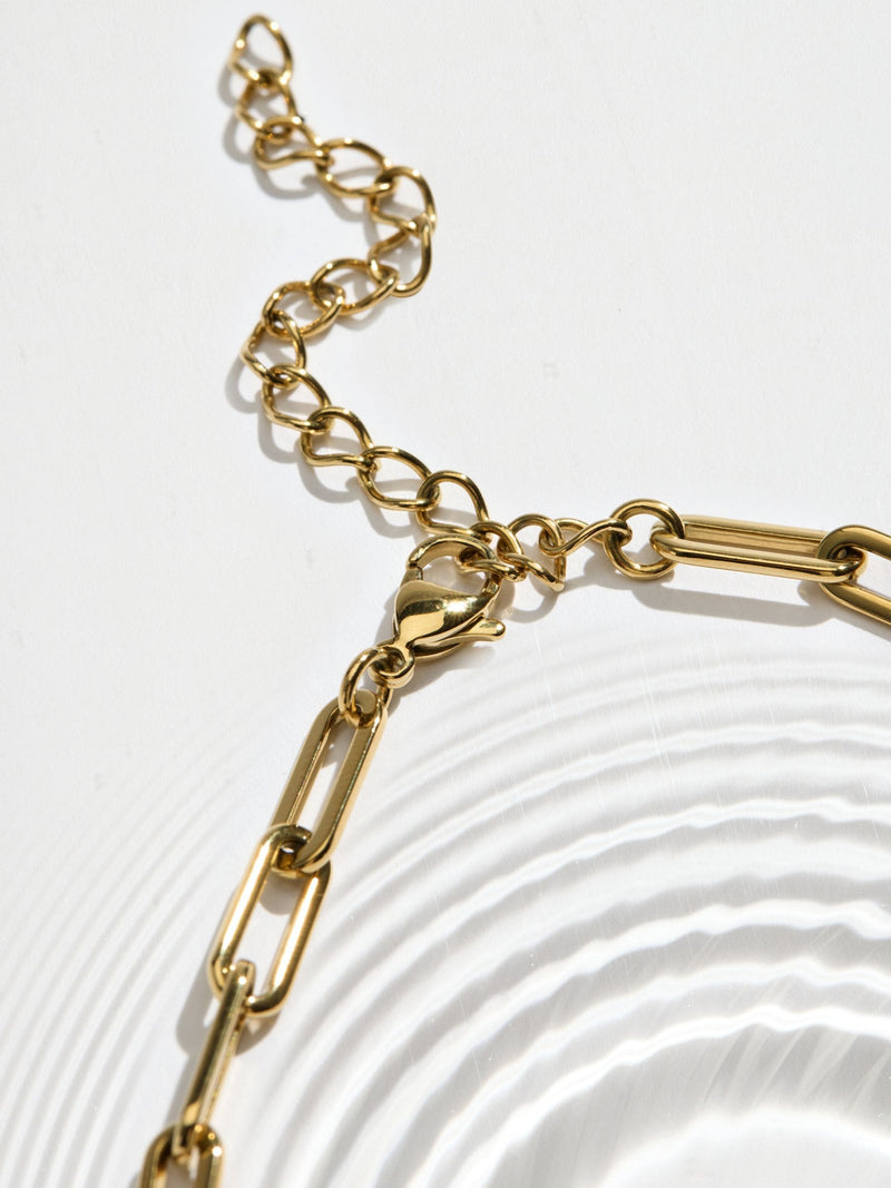 Gold tone paperclip necklace stainless steel long chain British brand
