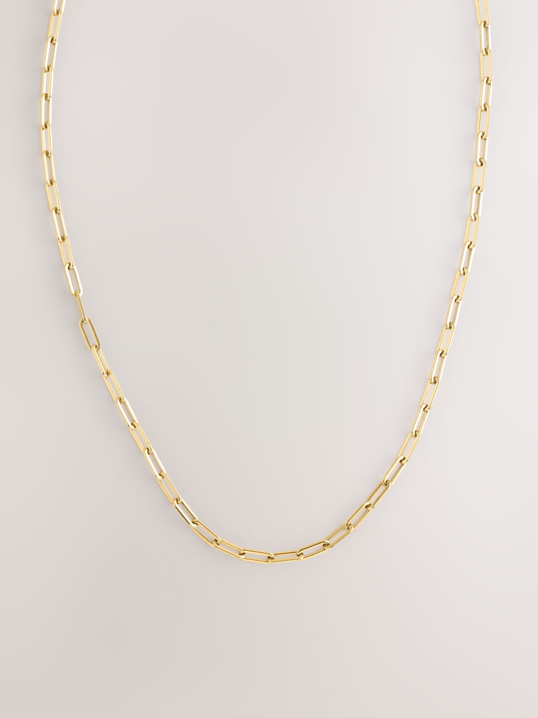 Gold tone paperclip necklace stainless steel long chain British brand