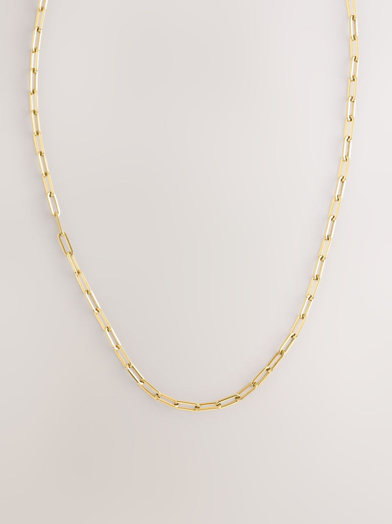 Gold tone paperclip necklace stainless steel long chain British brand