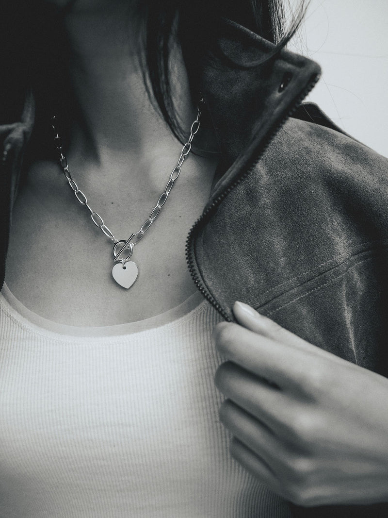 Heart T-Bar Chain Necklace Sterling Silver Plated, UK version