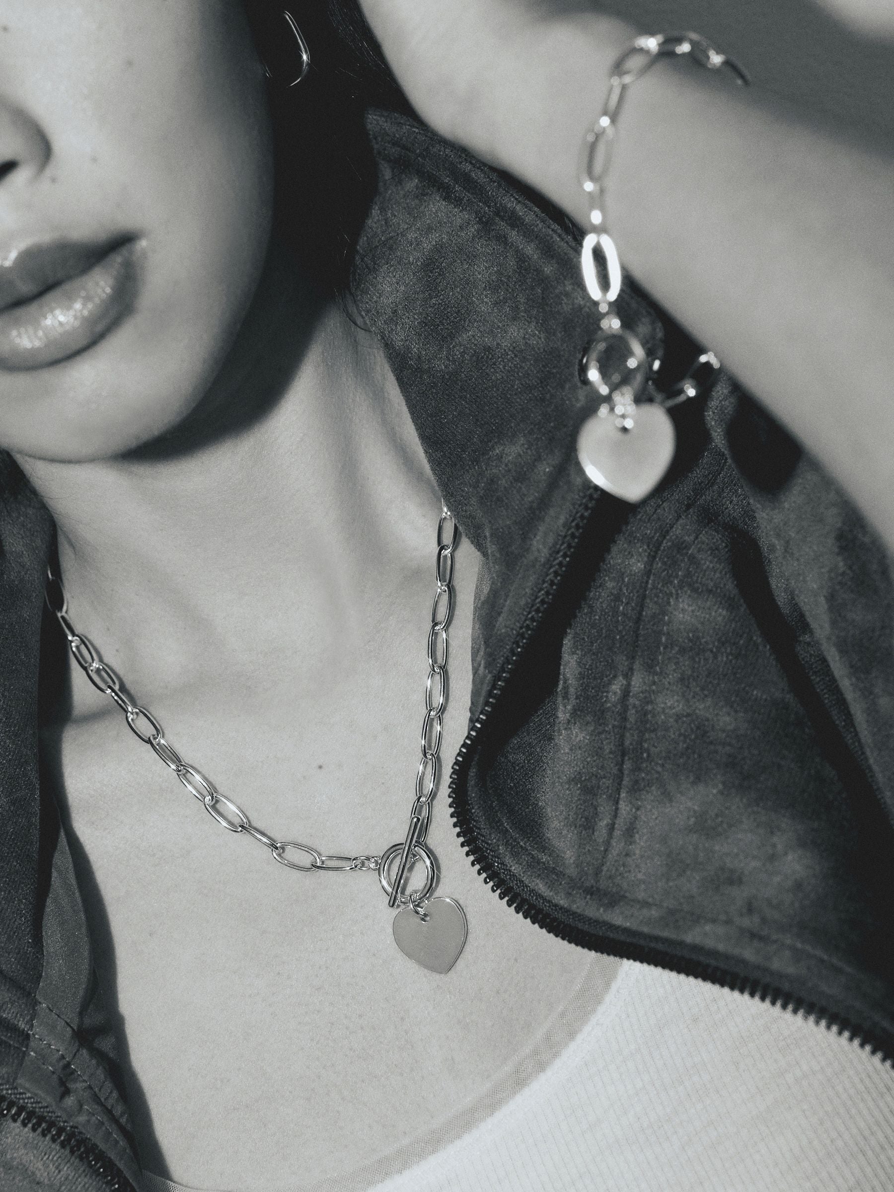 Heart T-Bar Chain Necklace Sterling Silver Plated, UK version