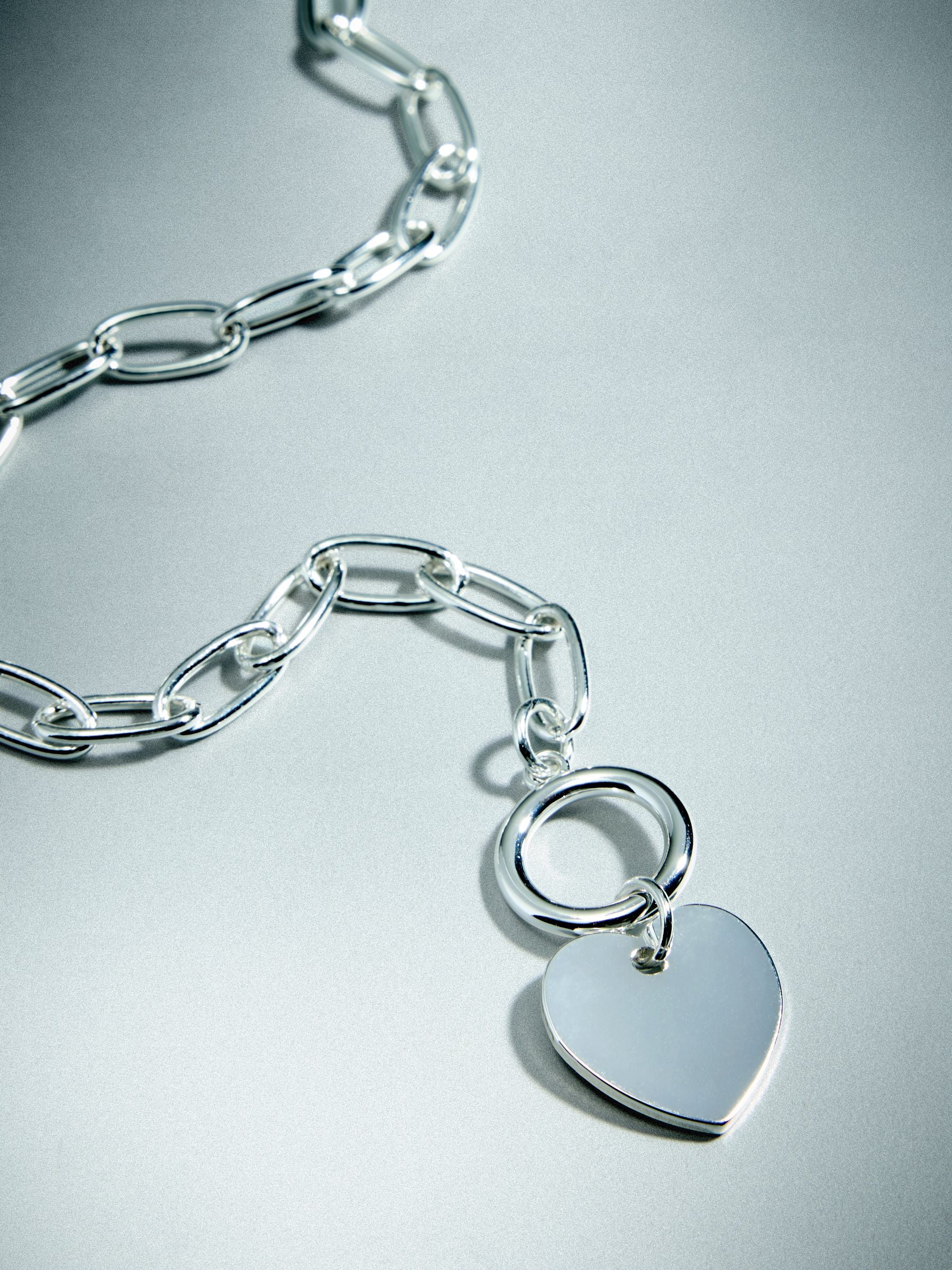 Heart T-Bar Chain Necklace Sterling Silver Plated, UK version