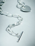 Heart T-Bar Chain Necklace Sterling Silver Plated, UK version