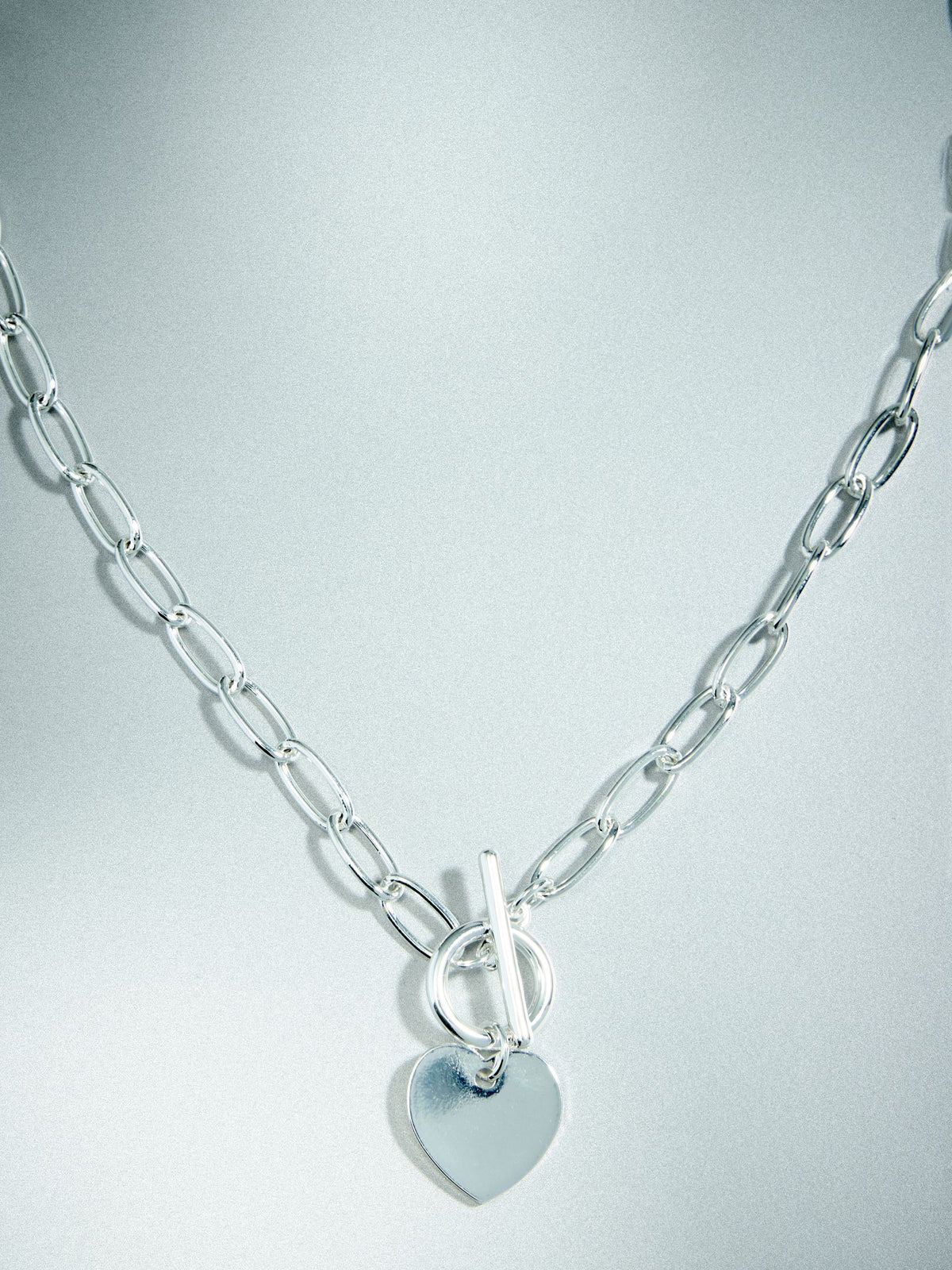 Heart T-Bar Chain Necklace Sterling Silver Plated, UK version