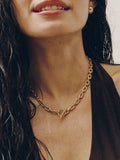 gold tone T-bar necklace waterproof stainless steel, UK version