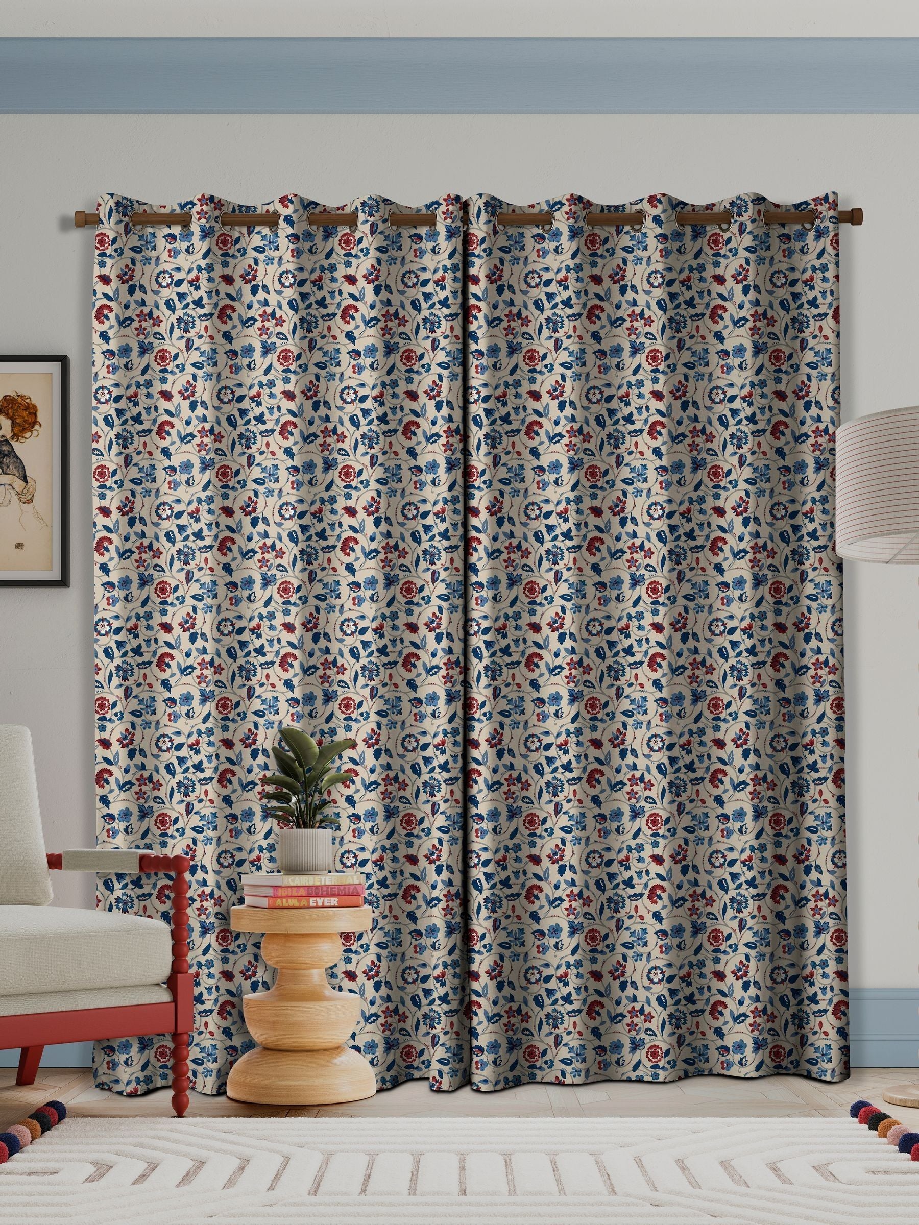 Land & Shore Esther made to measure curtain in red floral print, imported from the UK