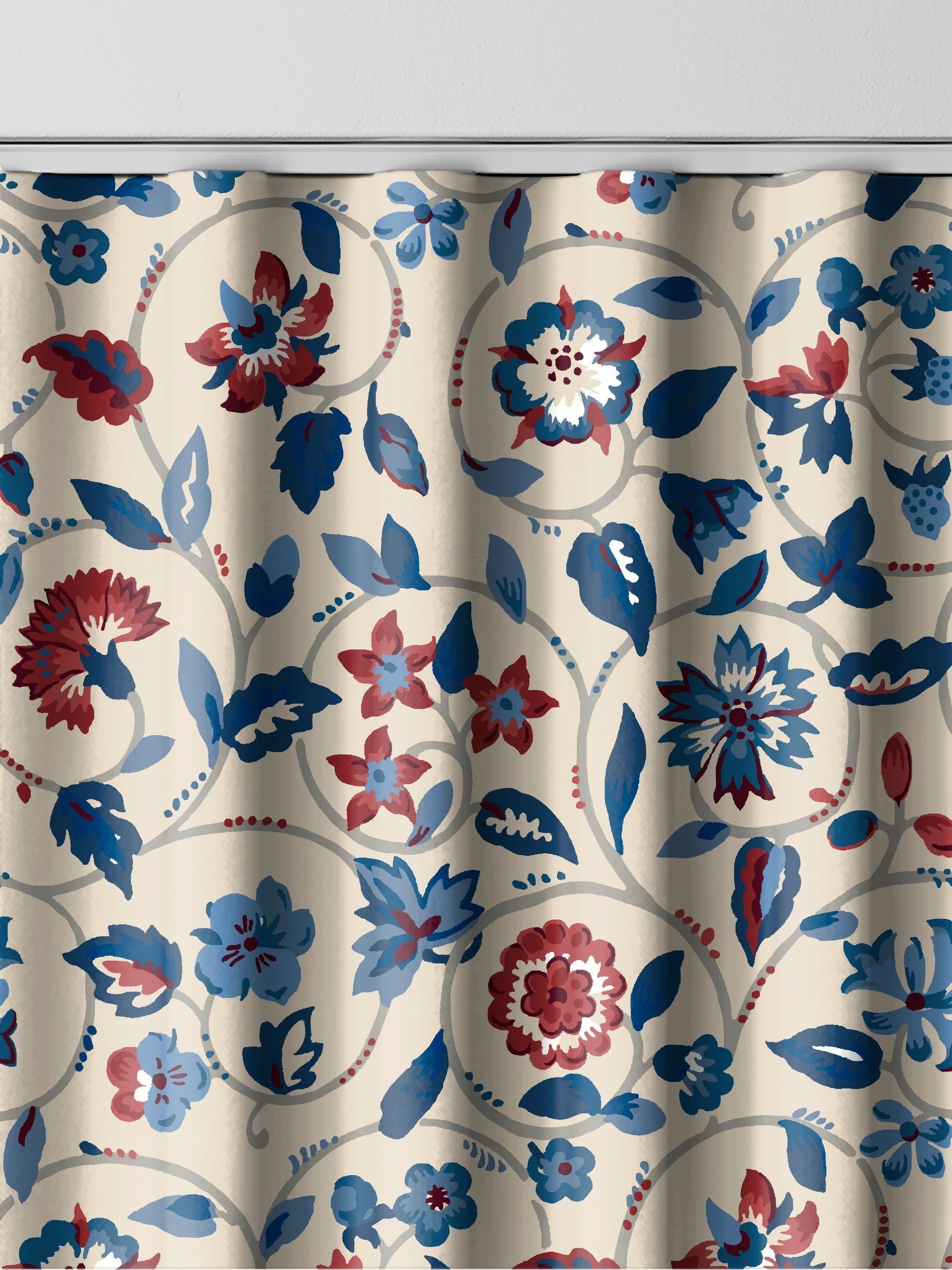 Land & Shore Esther made to measure curtain in red floral print, imported from the UK