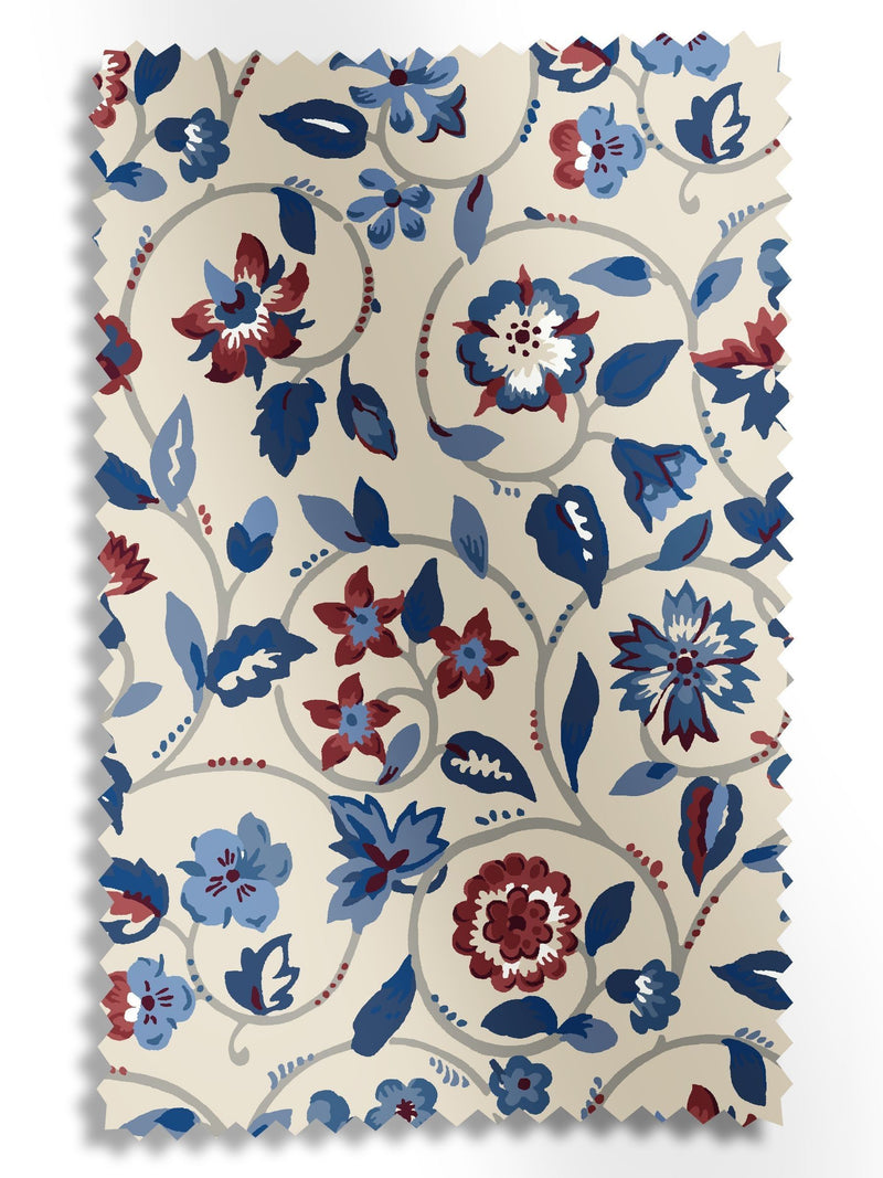 Land & Shore Esther made to measure curtain in red floral print, imported from the UK