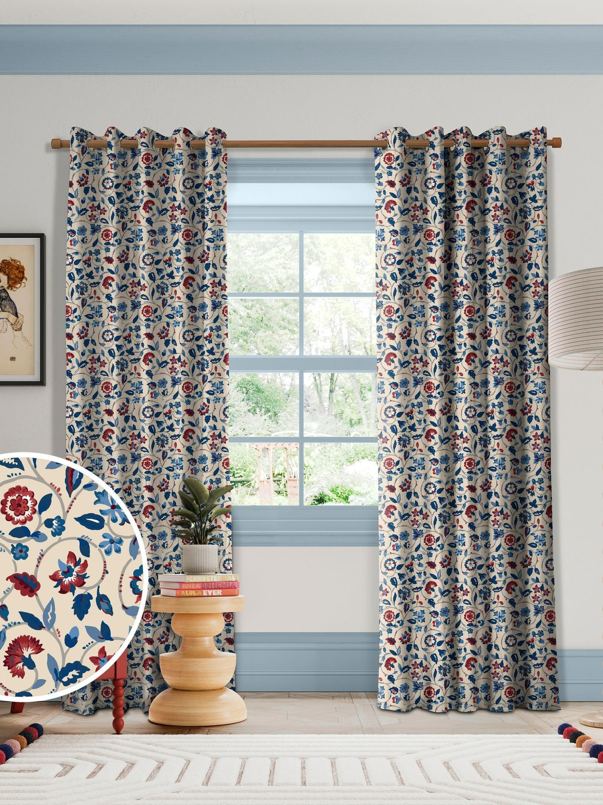 Land & Shore Esther made to measure curtain in red floral print, imported from the UK
