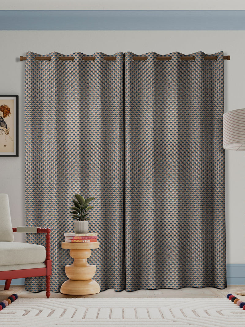 Land & Shore blue red block print curtain - British product
