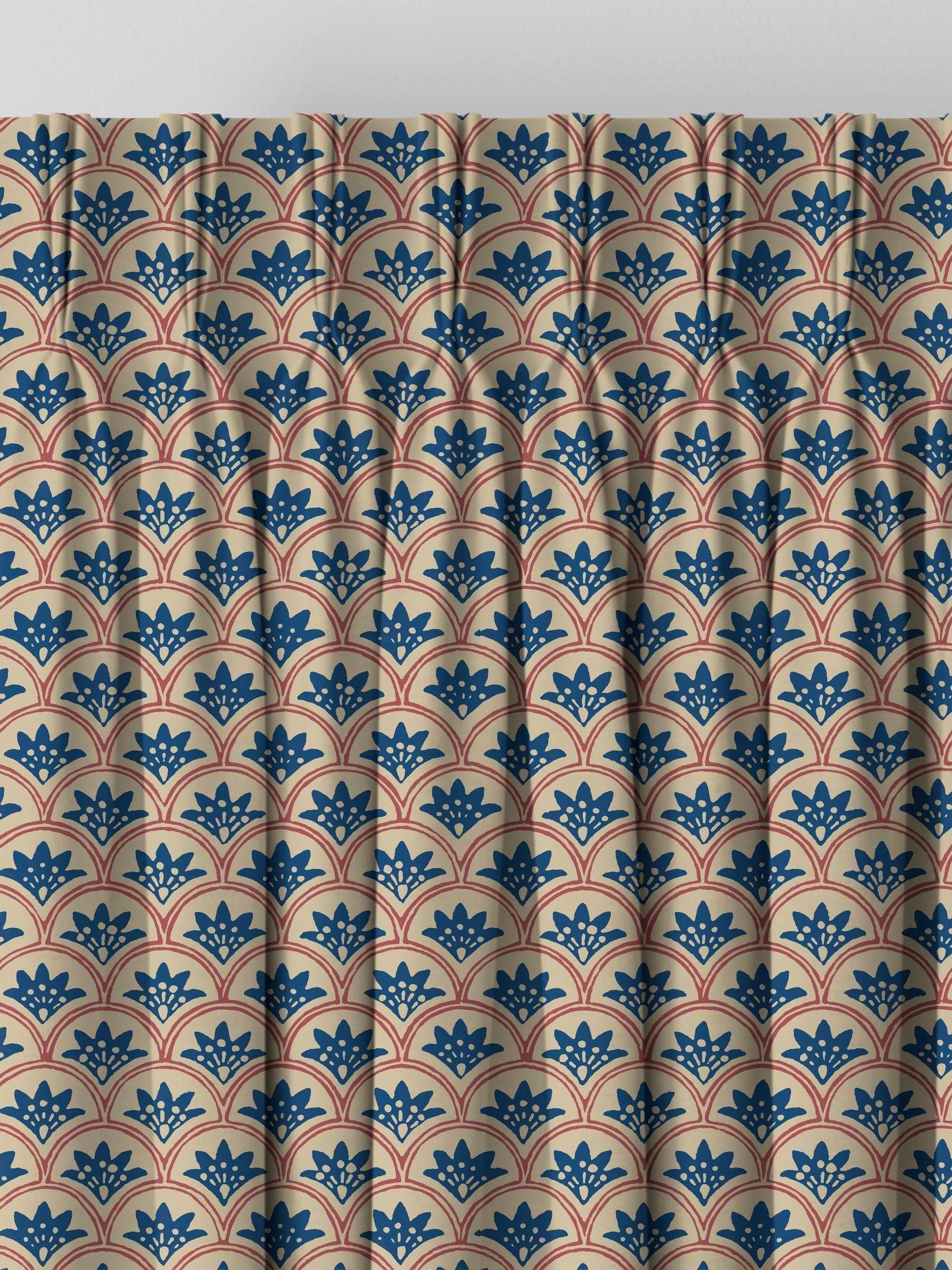 Land & Shore blue red block print curtain - British product