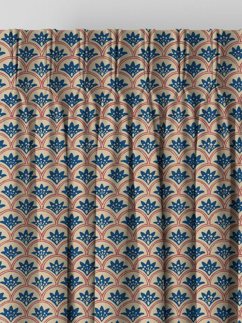Land & Shore blue red block print curtain - British product