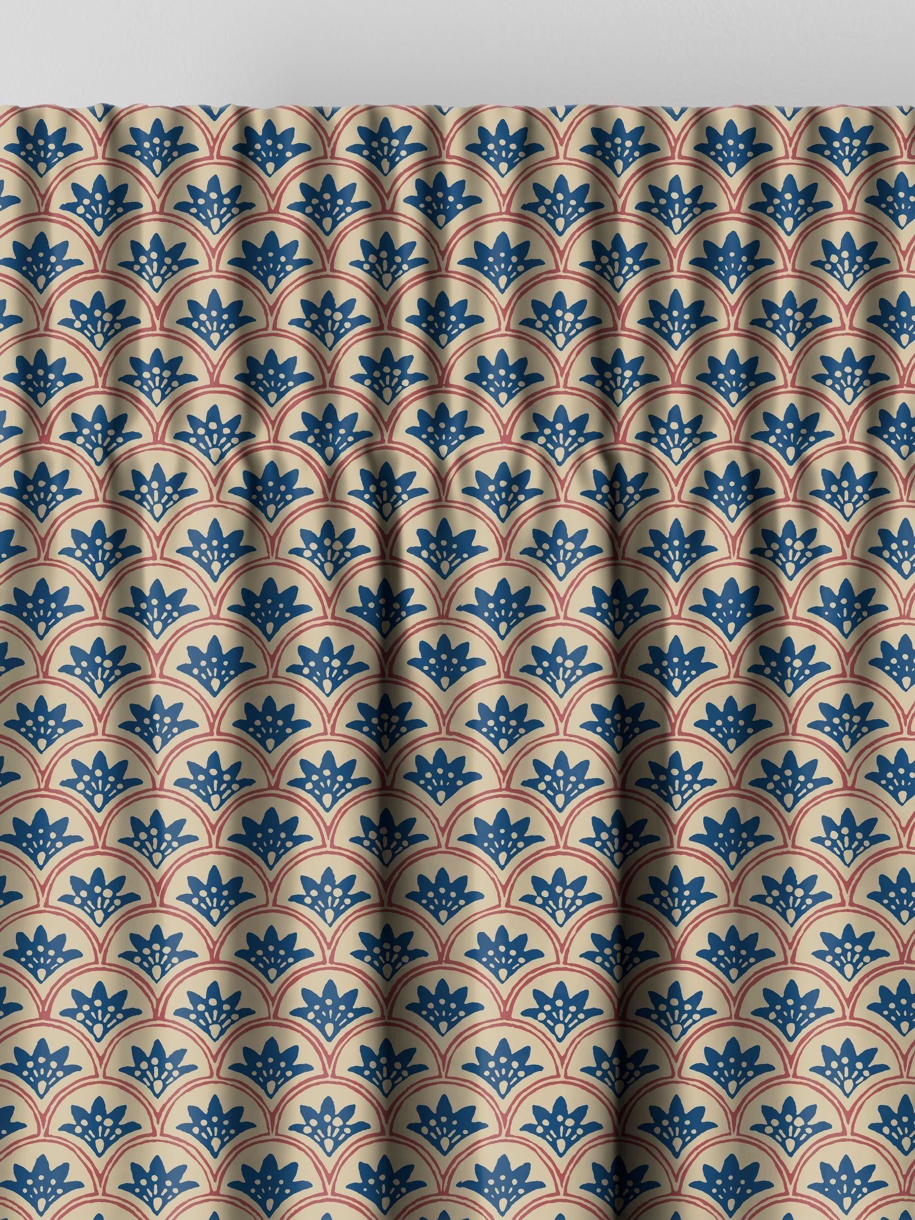Land & Shore blue red block print curtain - British product