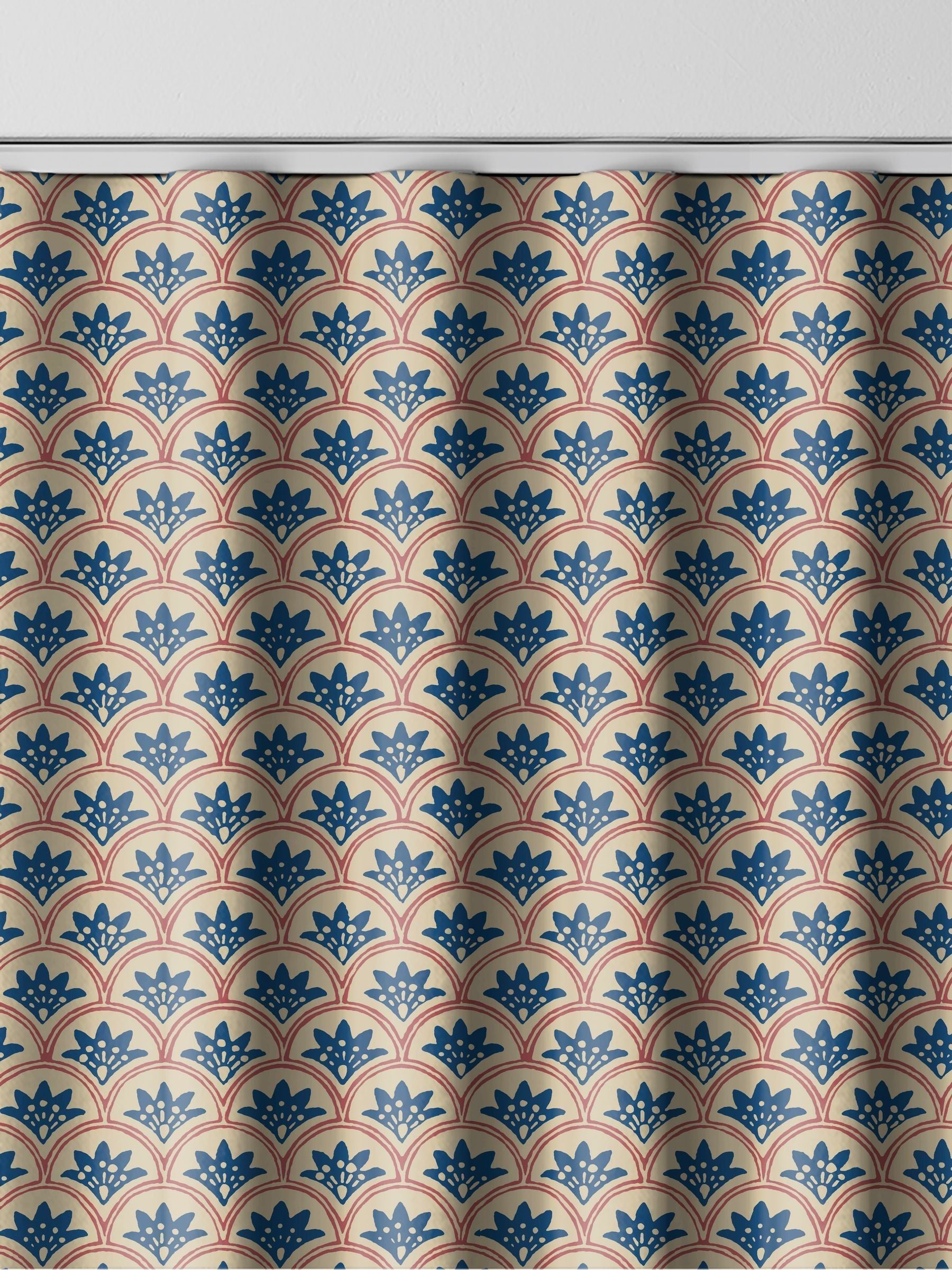 Land & Shore blue red block print curtain - British product