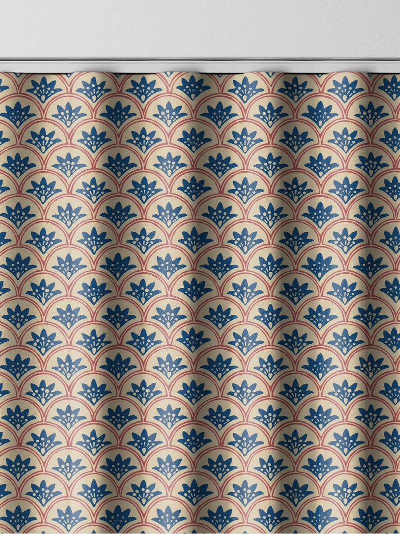 Land & Shore blue red block print curtain - British product