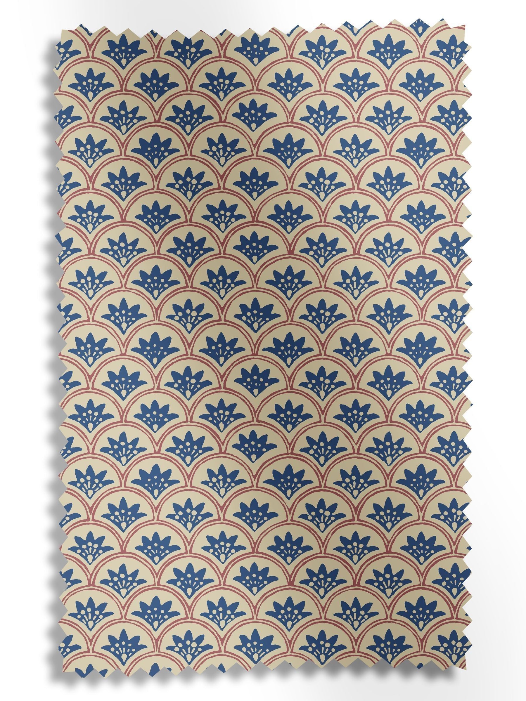 Land & Shore blue red block print curtain - British product