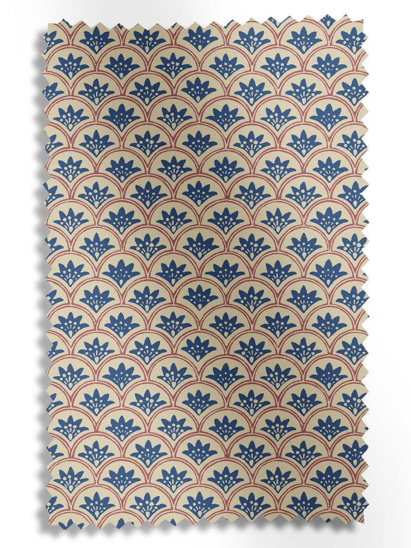 Land & Shore blue red block print curtain - British product