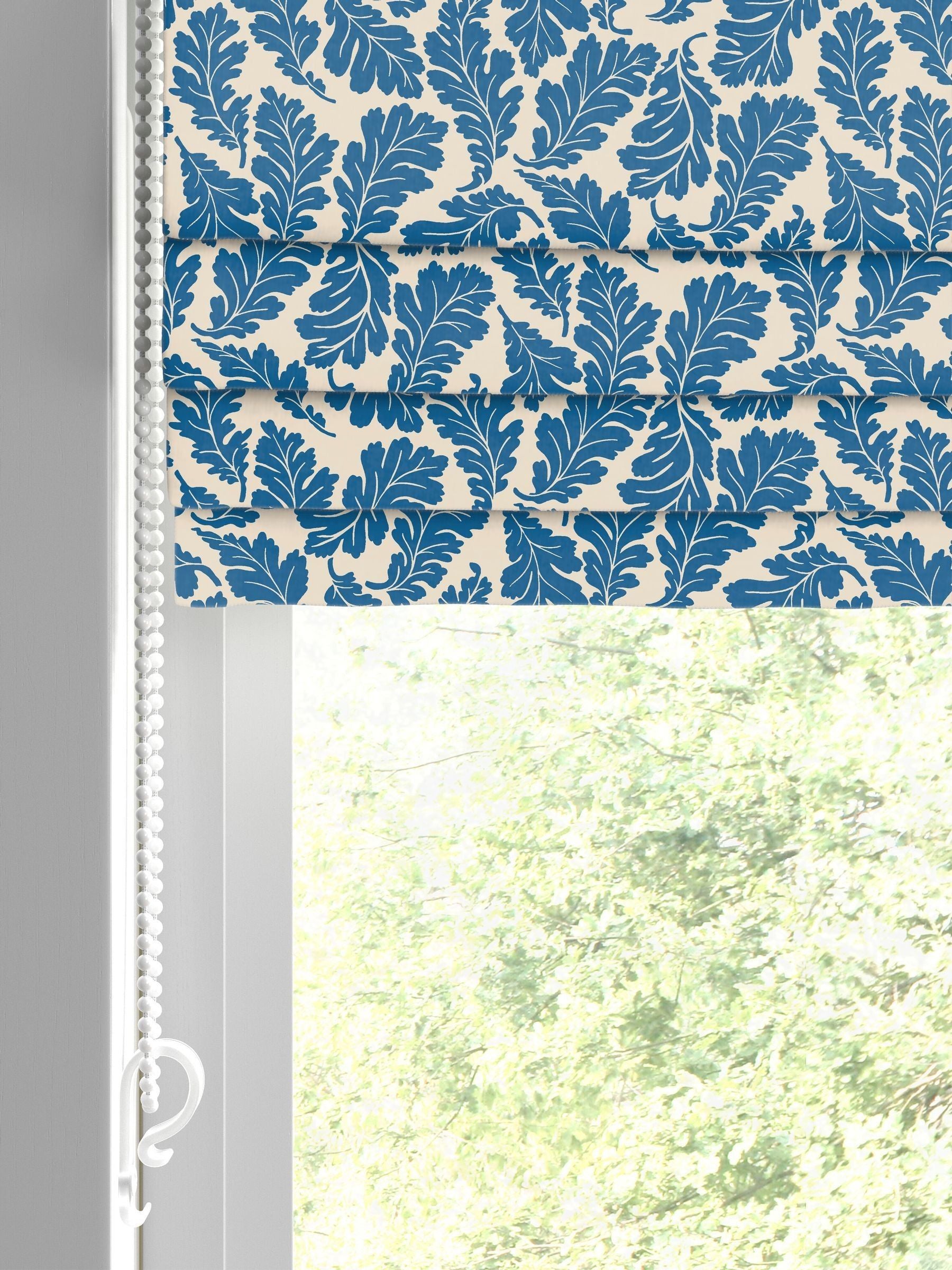 Land & Shore blue oak leaf roman blind, imported from the UK