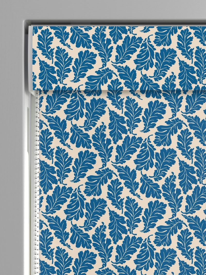 Land & Shore blue oak leaf roman blind, imported from the UK