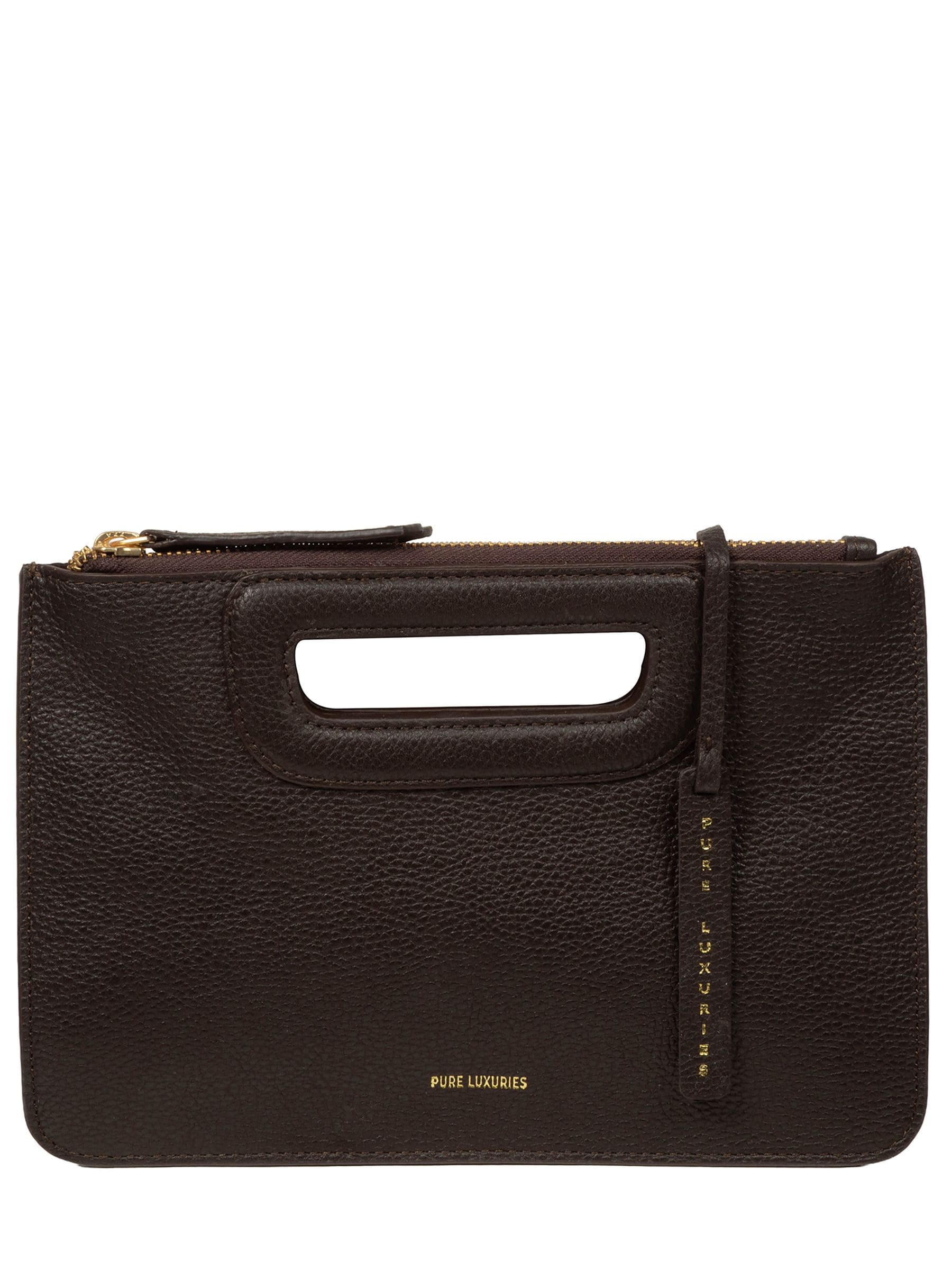 Pure Luxuries London brown leather Guinevere clutch bag (British brand)